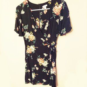 xhilaration black floral wrap around summer dress
